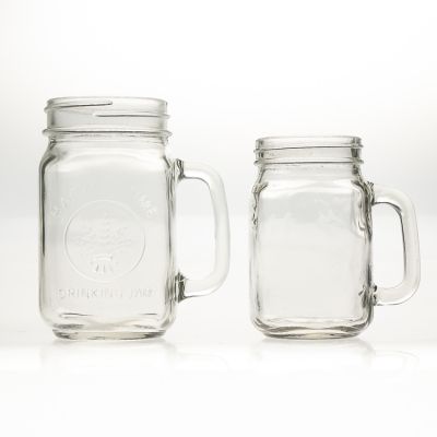 Factory Price 400ml Square Clear Beverage Food Packaging Glass Mason Jar with Handle and Straw