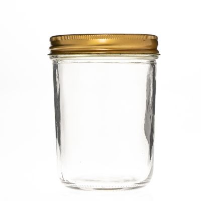 Factory Price Round Beverage Food Storage Container 400 ml Wide Mouth Glass Mason Jar with Metal Lids 