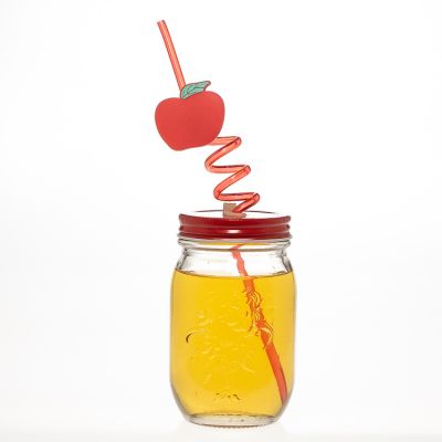 Factory Wholesale 420 ml Beverage Drinking Bottles 14 oz Clear Empty Glass Mason Jar with lids and Straw 