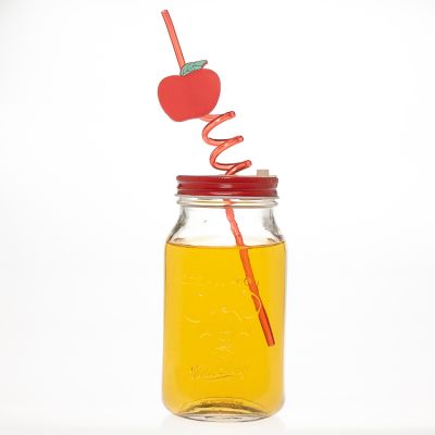 High Quality Beverage Drinking Bottles 680 ml 23 oz Glass Mason Jar with Metal lids and Straw 