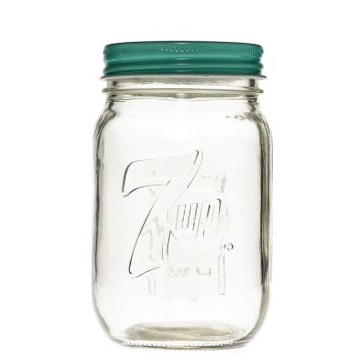 Storage Jar &Bottle 13.5 oz Empty Mason Jar Custom Embossed Mason Drinking Cup Salad with Lid 