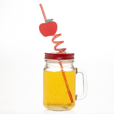 glass drinking jar with handle 12oz Empty Mason Jar with Straw 