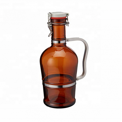 2L/ 2.5L craft beer glass growler with Metal handle-Amber 