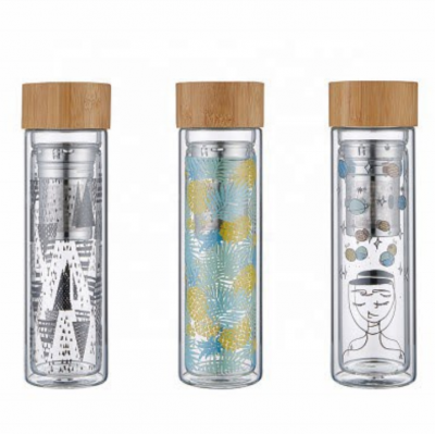 borosilicate glass tea infuser bottle, double wall glass water bottle 