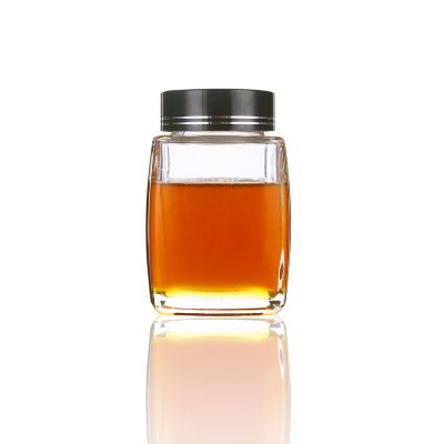 380ml 500 gram transparent luxury square glass honey food storage jar with cap