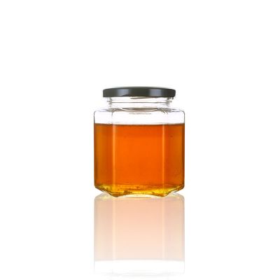 380ml cheap price empty hexagonal glass honey jam jars with screw lid 