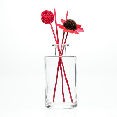 Holiday Decorative Gift Decorative Vase 370ml Cylinder Round Clear Aroma Reed Diffuser Glass Bottles 