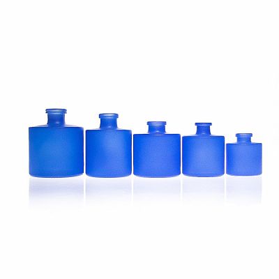 Round Shaped Frosted Matte Blue 50ml Car Diffuser Aroma Glass Bottle with Cork Stopper 