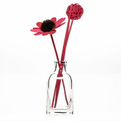 Bayonet Neck 100 ml Square Fragrance Bottles Empty Clear Glass Reed Diffuser Bottle with Rattan Stick 