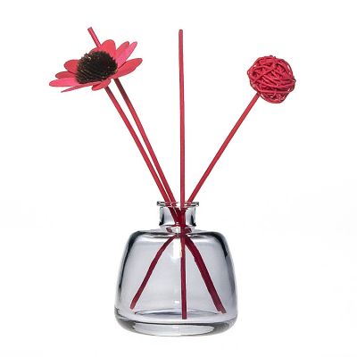 Manufacturer 200ml Round Shaped Clear Gray Glass Perfume Reed Diffuser Bottle with Paper Flower 
