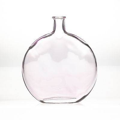 New Design 540ml 18oz Flat Round Clear Pink Crystal Glass Aroma Diffuser Vase with Reed Stick Flower 