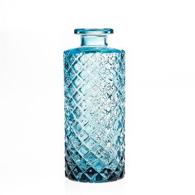 Online Bottle Supplier 150ml Blue Coloured Fragrance Oil Bottles Round Glass Diffuser Bottle with Glass Stopper 