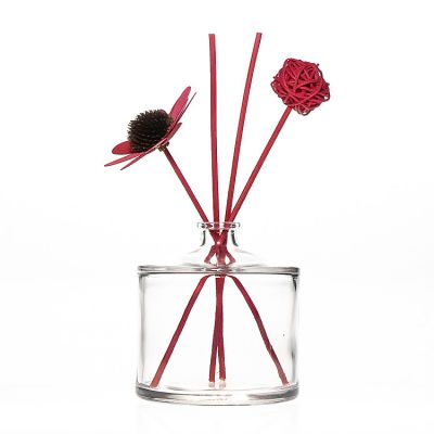Room Decorative 350ml 12oz Round Empty Glass Perfume Diffuser Bottle with Rattan Flower 