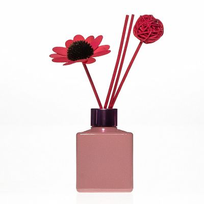 STOCK PROMOTION 150 ml Square Empty Air Fragrance Container 5 oz Red Glass Reed Diffuser Bottle 