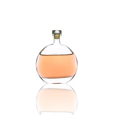 230 ml unique shape customflat round glass brandy liquor bottle 