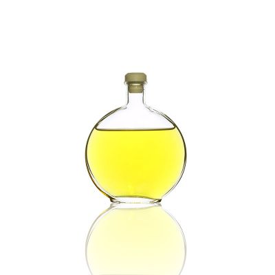 Custom round flat 300ml clear empty wine whiskey brandy glass bottle 