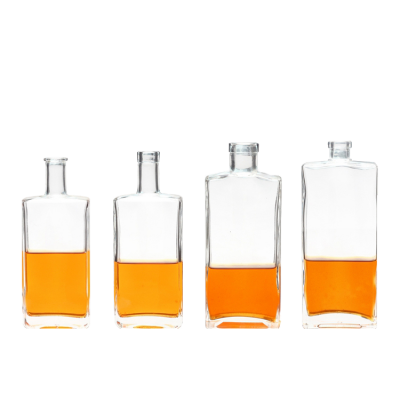 Wholesale clear 500ml 750ml square shape wine vodka spirit alcoholic flint glass bottle 