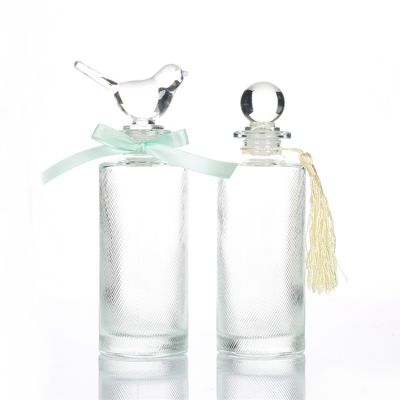 150ml Tall Glass Diffuser Bottle 5oz Embossed Crystal Aroma Diffuser Glass Bottle with Glass Lid 