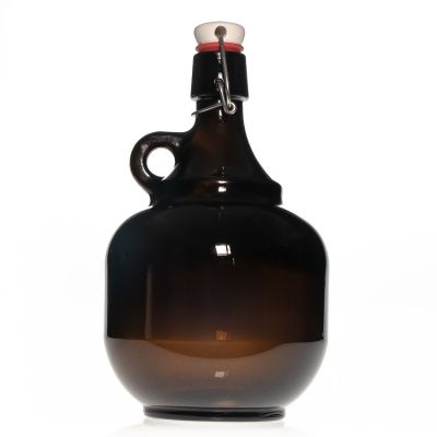 2000ml amber round glass wine bottle with handle and swing top