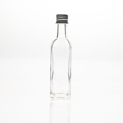 50ml Small Square Empty Whisky Vodka Wine Bottles Clear Glass Spirit Bottle with Aluminum Cap