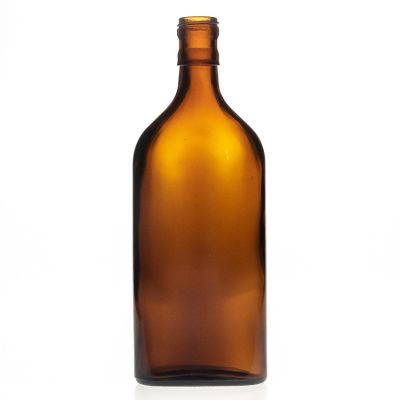 Bottles Manufacturer 53cl 18oz Flat Square Empty Amber Flint Glass Wine Bottle for Spirit Whisky