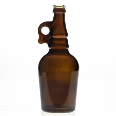Supplier Wholesale 50cl European Style Empty Amber Glass Wine Bottle with Crown Cap and Handle 