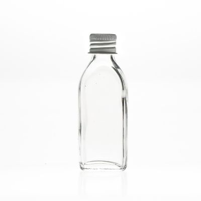 Wholesale 30ml 1oz Empty Clear Square Spirit Wine / Beverage Juice Liquid Glass Bottle with Metal cap