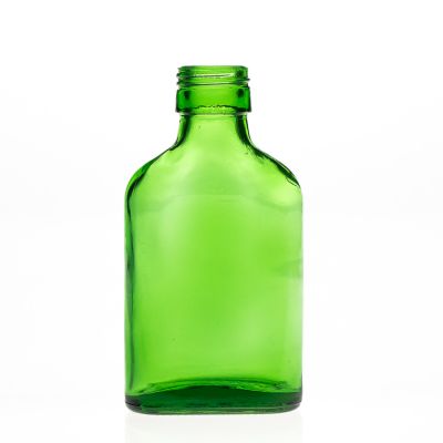 OEM Custom Design 100ml 3oz Mini Flat Square Empty Green Glass Spirit Liquor Bottle with Aluminum cap