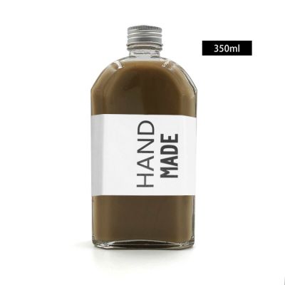 Ins Style 350ml Flat Square Glass Cold Brew Coffee Bottles with Alumite Lid Glass Bottle