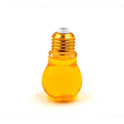 Unique cute size 50ml light bulb water glass bottle with golden metal cap