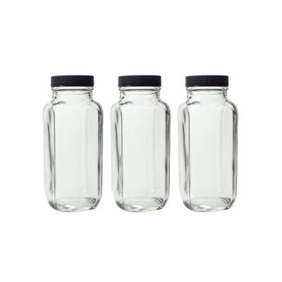 8 oz Clear Thick Plated Glass French Square Empty Bottle Jar with Lid