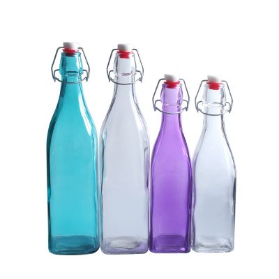 250/500/1000ml square colored swing top glass drinking bottle