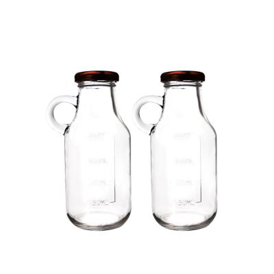 glass juice drinking bottle empty milk scale mark glass bottle with handle 