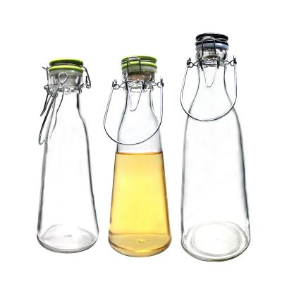 wholesale 500ml glass juice beverage bottle 1 liter milk bottle with cilp top lid