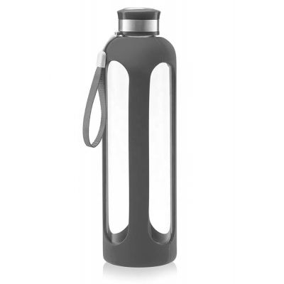 550ml strip lid different color borosilicate glass drink water bottle with silicone sleeve 