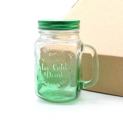 Customized logo popular Colorful glass drinking mason jar with metal lid and plastic straw