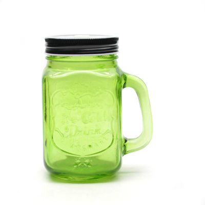 Green colored quilted mason jars 500 ml wide mouth