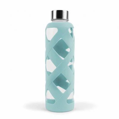 Borosilicate glass water bottle with silicone unbreakable glass bottle custom logo 
