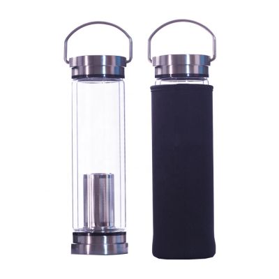glassware manufacturer stainless steel handle lid tea filter 300ml 360ml bottle water glass