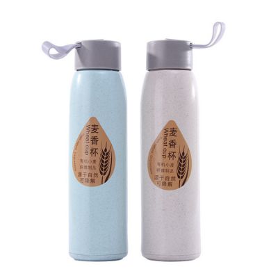 High quality candy color large capacity wheat straw bottle green environmental protection glass water bottle with plastic casing