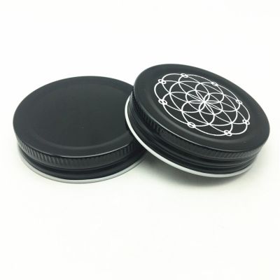 Wholesale 70mm mason jar lid black color , black cap with logo printing