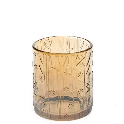 Engraving Flowers Printed Round 380ml Glass Candle Holder