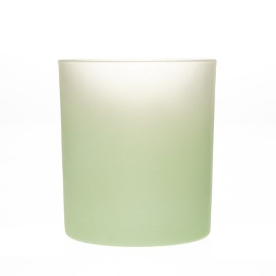 Wedding Decorative 300ml Empty Cylinder Round Frosted Green Color Recycled Glass Candle Jar