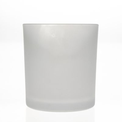 Wholesale 300ml Cylinder Short Round Frosted Glass Candle Holder Jar for Home Decorative