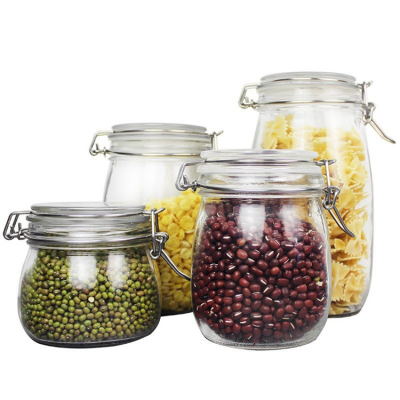 100 500 800 1500 ml Square Jar Clip Glass Spice Jar with Clamp Lid