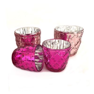 10oz decorative electroplate and colored glass candle holder for wedding and party