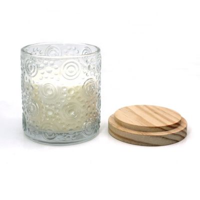 Empty glass candle jars with wooden lid for candle making