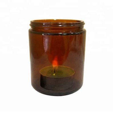 8oz amber Glass Candle Jar Holder with gold Lids