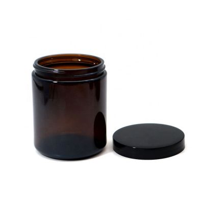 wholesale 8oz amber glass candle jar with black lid