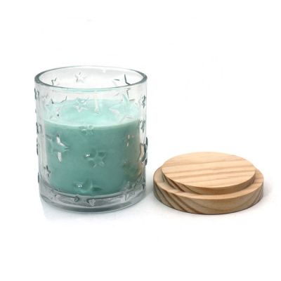 High Quality Empty Fancy Glass Candle Jar With Wooden Lid